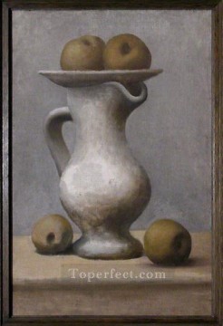 パブロ・ピカソ Painting - ピッチャーとリンゴのある静物画 1913 年キュビスト パブロ・ピカソ